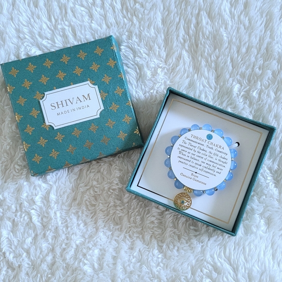 Shivam Light Blue💙 Beads Stretch Bracelet with Throat Chakra🧘‍♀️ Charm - NIB - Picture 10 of 14